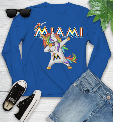Miami Marlins MLB Baseball Funny Unicorn Dabbing Sports Youth Long Sleeve 9