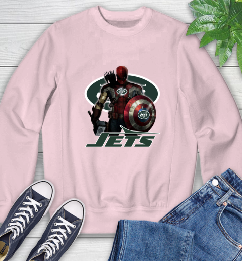 NFL Captain America Thor Spider Man Hawkeye Avengers Endgame Football New York Jets Sweatshirt 9