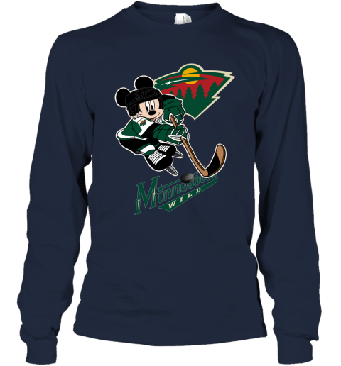 NHL Minnesota Wild Mickey Mouse Disney Hockey T Shirt ZCwkuor8k6z long sleeve tee 14 95 151514 front navy