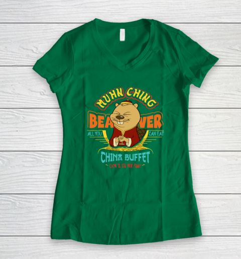 Muhn Ching Beaver All You Can Eat China Buffet Chow Women's V-Neck T-Shirt 3