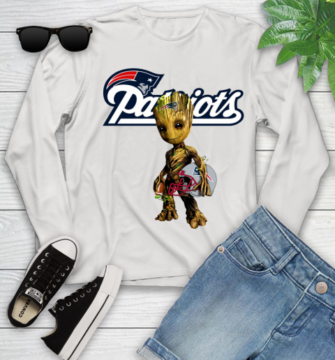 New England Patriots NFL Football Groot Marvel Guardians Of The Galaxy Youth Long Sleeve