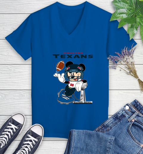 NFL Houston Texans Mickey Mouse Disney Super Bowl Football T Shirt Women's V-Neck T-Shirt 10