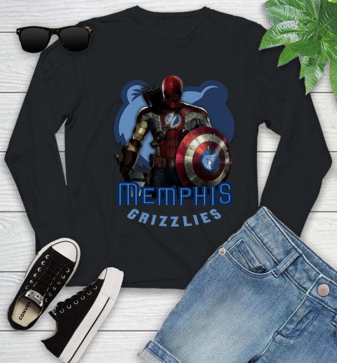 Memphis Grizzlies NBA Basketball Captain America Thor Spider Man Hawkeye Avengers Youth Long Sleeve 2