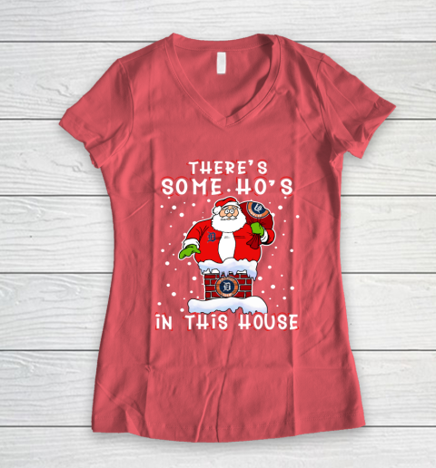 Detroit Tigers Christmas There Is Some Hos In This House Santa Stuck In The Chimney MLB Women's V-Neck T-Shirt - Image 5