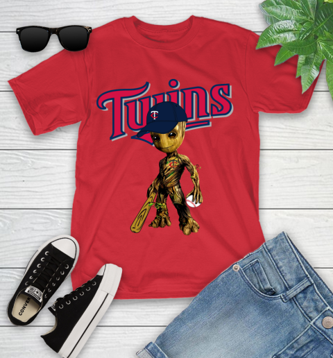 MLB Minnesota Twins Groot Guardians Of The Galaxy Baseball Youth T-Shirt 10