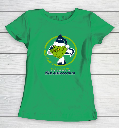 Seattle Seahawks NFL Christmas Grinch I Hate People But I Love My Favorite Football Team Women's T-Shirt 4