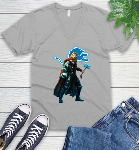 NFL Thor Avengers Endgame Football Detroit Lions V-Neck T-Shirt 4