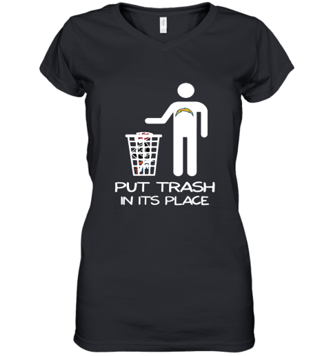 Los Angeles Chargers Put Trash In Its Place Funny NFL Women's V-Neck T-Shirt