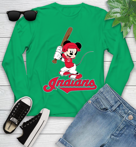 MLB Baseball Cleveland Indians Cheerful Mickey Mouse Shirt Youth Long Sleeve 6