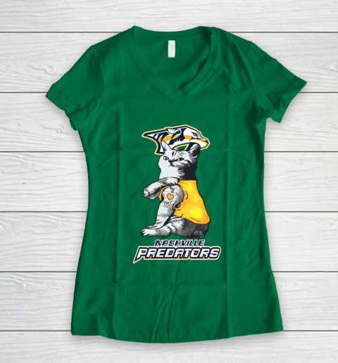 NHL My Cat Loves Nashville Predators Hockey Women's V-Neck T-Shirt 3