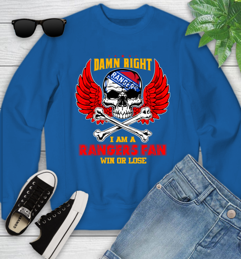 NHL Damn Right I Am A New York Rangers Win Or Lose Skull Hockey Sports Youth Sweatshirt 7