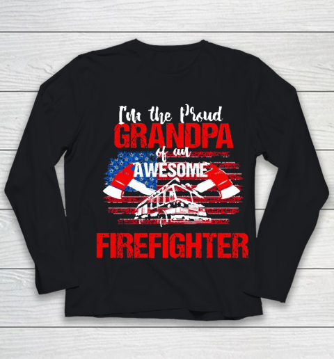 Grandpa Funny Gift Apparel  Proud Grandpa Of An Awesome Firefighter Youth Long Sleeve