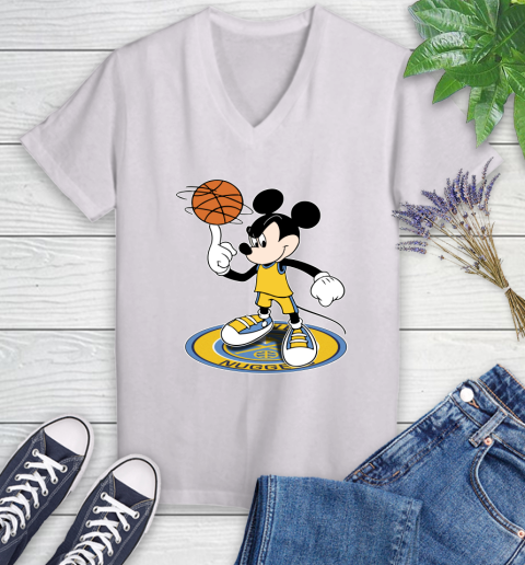 NBA Basketball Denver Nuggets Cheerful Mickey Disney Shirt Women's V-Neck T-Shirt 2