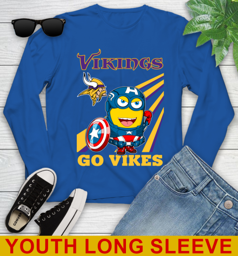 NFL Football Minnesota Vikings Captain America Marvel Avengers Minion Shirt Youth Long Sleeve 10
