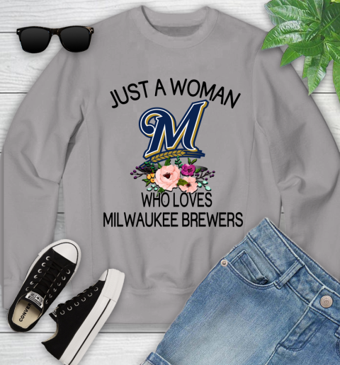 MLB Just A Woman Who Loves Milwaukee Brewers Baseball Sports Youth Sweatshirt 2
