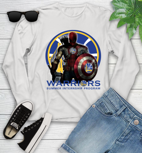 Golden State Warriors NBA Basketball Captain America Thor Spider Man Hawkeye Avengers Youth Long Sleeve