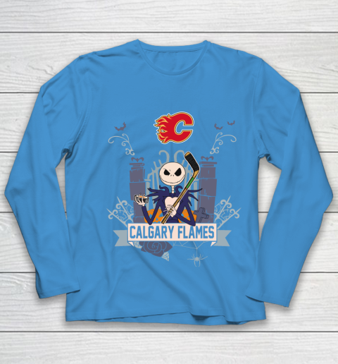 NHL Calgary Flames Hockey Jack Skellington Halloween Youth Long Sleeve 5