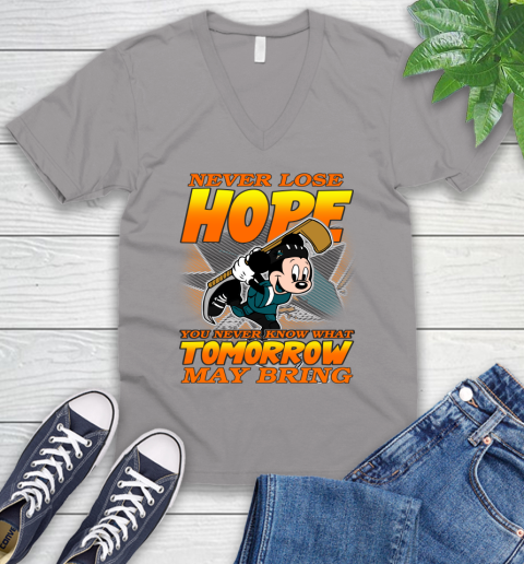 San Jose Sharks NHL Hockey ootball Mickey Disney Never Lose Hope V-Neck T-Shirt 3