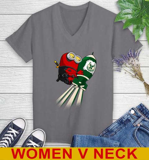 NBA Basketball Milwaukee Bucks Deadpool Minion Marvel Shirt Women's V-Neck T-Shirt 11