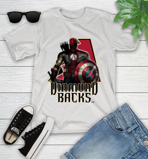 MLB Captain America Thor Spider Man Hawkeye Avengers Endgame Baseball Arizona Diamondbacks Youth T-Shirt