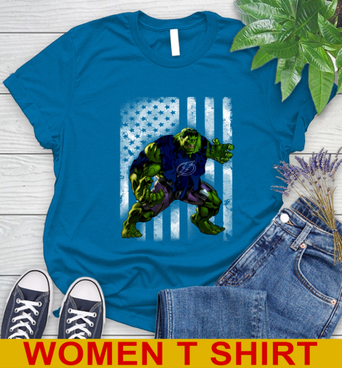 Tampa Bay Lightning Hulk Marvel Avengers NHL Hockey American Flag Women's T-Shirt 8