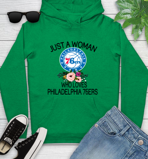 NBA Just A Woman Who Loves Philadelphia 76ers Basketball Sports Youth Hoodie 5