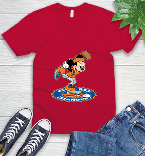 NHL Hockey New York Islanders Cheerful Mickey Disney Shirt V-Neck T-Shirt 7