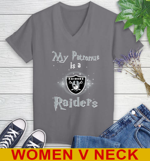 NFL Football Harry Potter My Patronus Is A Oakland Raiders Women's V-Neck T-Shirt 11