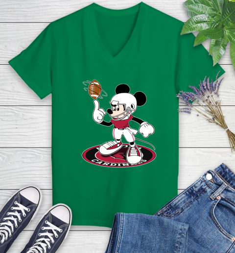 NFL Football Arizona Cardinals Cheerful Mickey Disney Shirt fish pond Women's V-Neck T-Shirt 5