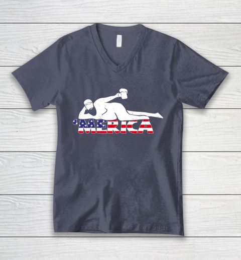 Beer Lover Funny Shirt Mens 4th Of July Merica Fat Party Funny Drinking Adult Joke V-Neck T-Shirt 7