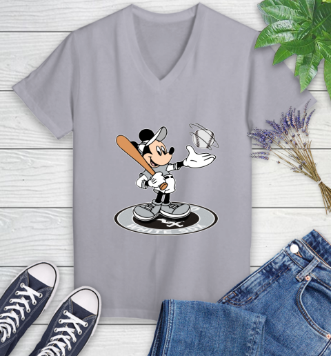 MLB Baseball Chicago White Sox Cheerful Mickey Disney Shirt Women's V-Neck T-Shirt 4
