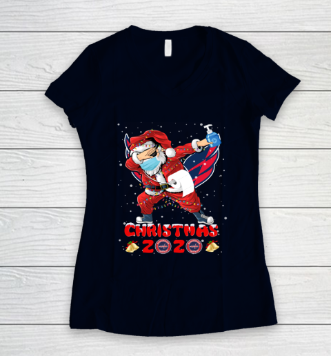 Washington Capitals Funny Santa Claus Dabbing Christmas 2020 NHL Women's V-Neck T-Shirt 2