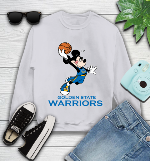 NBA Basketball Golden State Warriors Cheerful Mickey Mouse Shirt Youth Sweatshirt 4