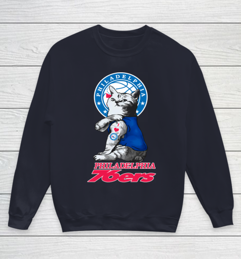 NBA Basketball My Cat Loves Philadelphia 76ers Youth Sweatshirt 2