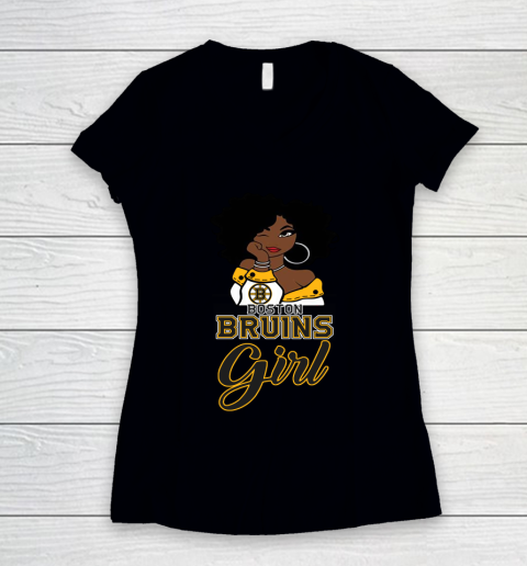 Boston Bruins Girl NHL Women's V-Neck T-Shirt