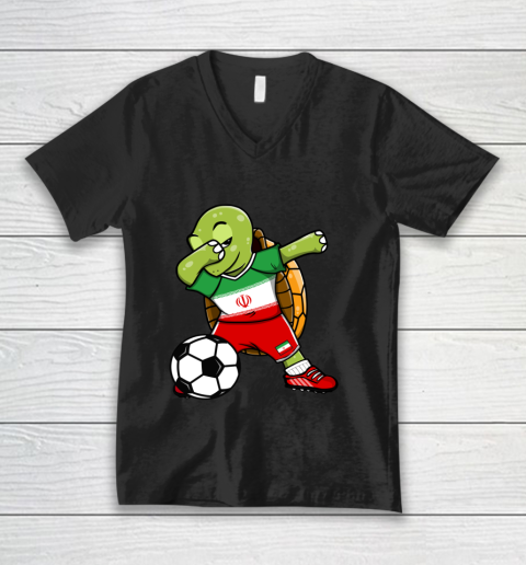 Dabbing Turtle Iran Soccer Fans Jersey Iranian Football V-Neck T-Shirt