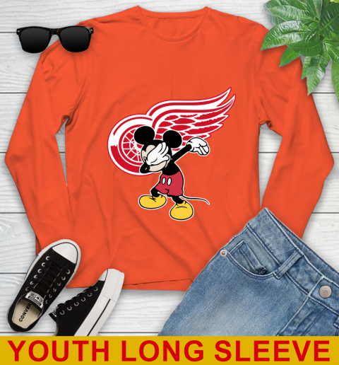Detroit Red Wings NHL Hockey Dabbing Mickey Disney Sports Youth Long Sleeve 5 Detroit Red Wings NHL Hockey Dabbing Mickey Disney Sports Youth Long Sleeve - Image 5