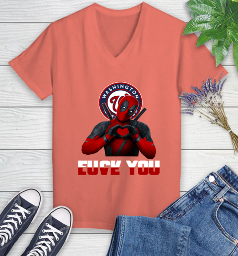 MLB Washington Nationals Deadpool Love You Fuck You Baseball Sports Women's V-Neck T-Shirt 6