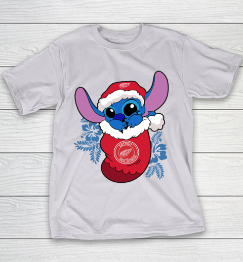 Detroit Red Wings Christmas Stitch In The Sock Funny Disney NHL Youth T-Shirt 5