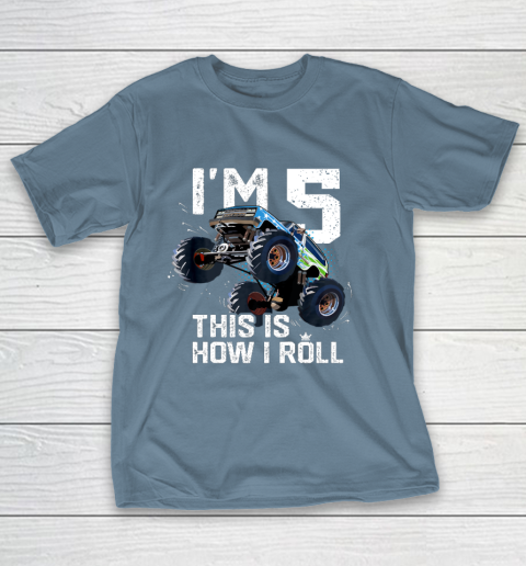 Kids I'm 5 This is How I Roll Monster Truck 5th Birthday Boy Gift 5 Year Old T-Shirt 16