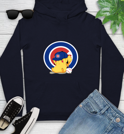 MLB Pikachu Baseball Sports Chicago Cubs Youth Hoodie 4