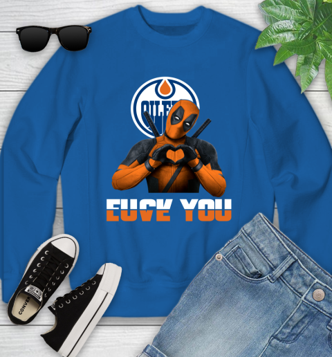 NHL Edmonton Oilers Deadpool Love You Fuck You Hockey Sports Youth Sweatshirt 7