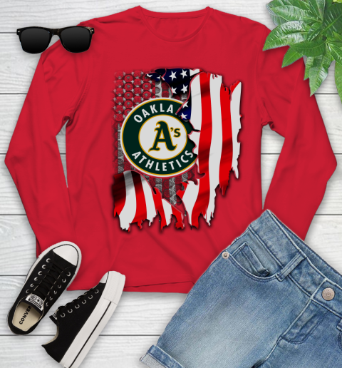Oakland Athletics MLB Baseball American Flag Youth Long Sleeve 11