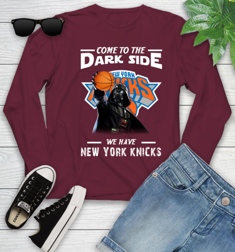 NBA Come To The Dark Side We Have New York Knicks Star Wars Darth Vader Basketball Youth Long Sleeve 6