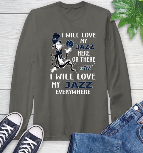 NBA Basketball Utah Jazz I Will Love My Jazz Everywhere Dr Seuss Shirt Long Sleeve T-Shirt 10