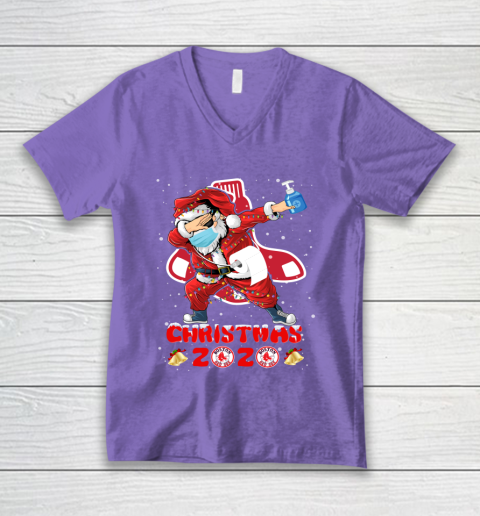 Boston Red Sox Funny Santa Claus Dabbing Christmas 2020 MLB V-Neck T-Shirt 8
