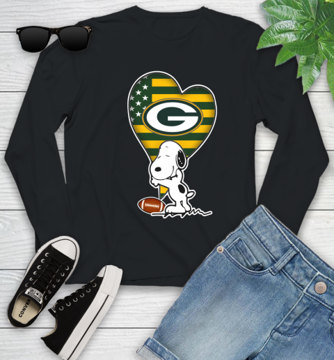 Green Bay Packers NFL Football The Peanuts Movie Adorable Snoopy Youth Long Sleeve 2