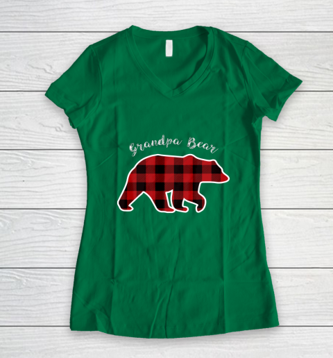 GRANDPA BEAR Men Red Plaid Christmas Pajama Family Gift Women's V-Neck T-Shirt 3