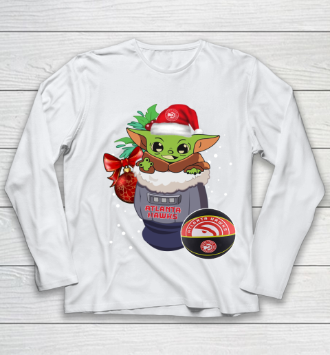 Atlanta Hawks Christmas Baby Yoda Star Wars Funny Happy NBA Youth Long Sleeve 2