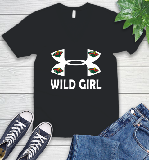 NHL Minnesota Wild Girl Under Armour Hockey Sports V-Neck T-Shirt